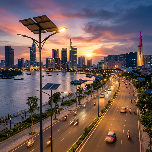 Đèn năng lượng mặt trời Saco chiếu sáng đường phố Việt Nam